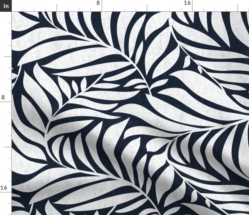 Flowing Leaves Botanical - Navy Blue White Large Scale