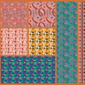 Fat quarter bold minimalist geometrics cheater patchwork in neutral earthy hues and teals medium