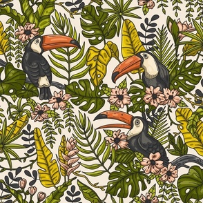 Colorful Jungle with Toucan Birds / Large Scale