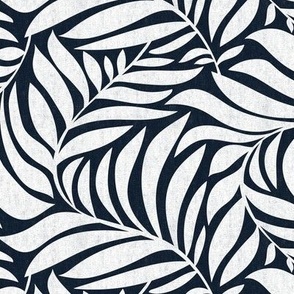 Flowing Leaves Botanical - Navy Blue White Regular Scale