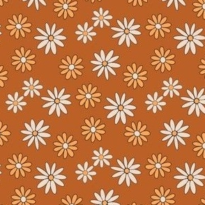 MINI boho muted fall daisies fabric - retro daisy floral fabric