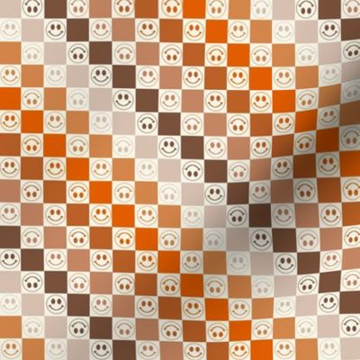 MINI smile checkerboard fabric - retro checker fabric, fall retro autumn colors