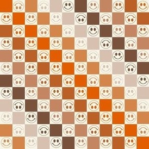 MINI smile checkerboard fabric - retro checker fabric, fall retro autumn colors