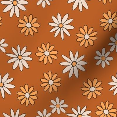 SMALL  boho muted fall daisies fabric - retro daisy floral fabric