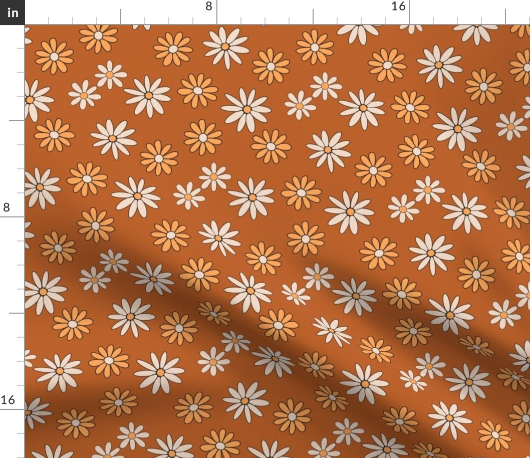 SMALL  boho muted fall daisies fabric - retro daisy floral fabric