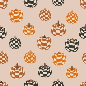 SMALL retro checkerboard pumpkins fabric - boho muted fall checker