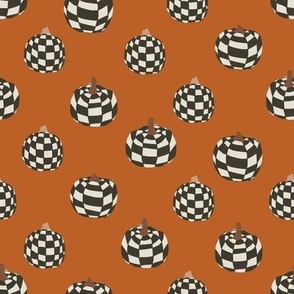 SMALL  retro checkerboard pumpkins fabric - boho muted fall checker