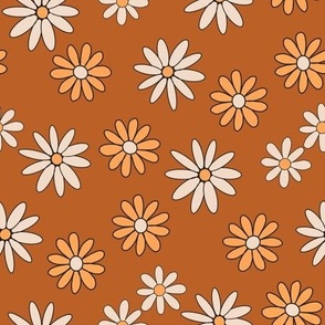 MEDIUM boho muted fall daisies fabric - retro daisy floral fabric