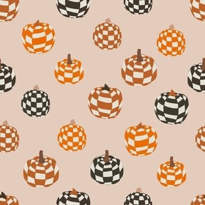 MEDIUM retro checkerboard pumpkins fabric - boho muted fall checker