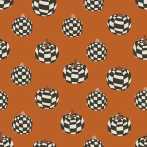 MEDIUM retro checkerboard pumpkins fabric - boho muted fall checker