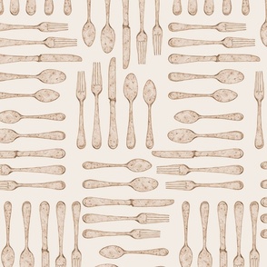 Forks, Spoons, Knives Swatches // Brown on Light Background