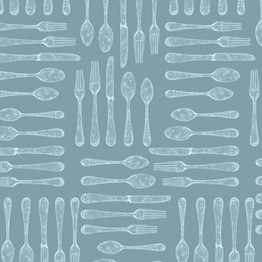 Forks, Spoons, Knives // White on Light Blue