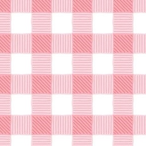 Small Hand-drawn Plaid Check Coral Pink White