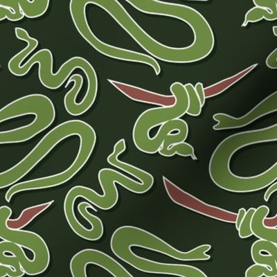 Green Snakes Slithering through a Dark Forest