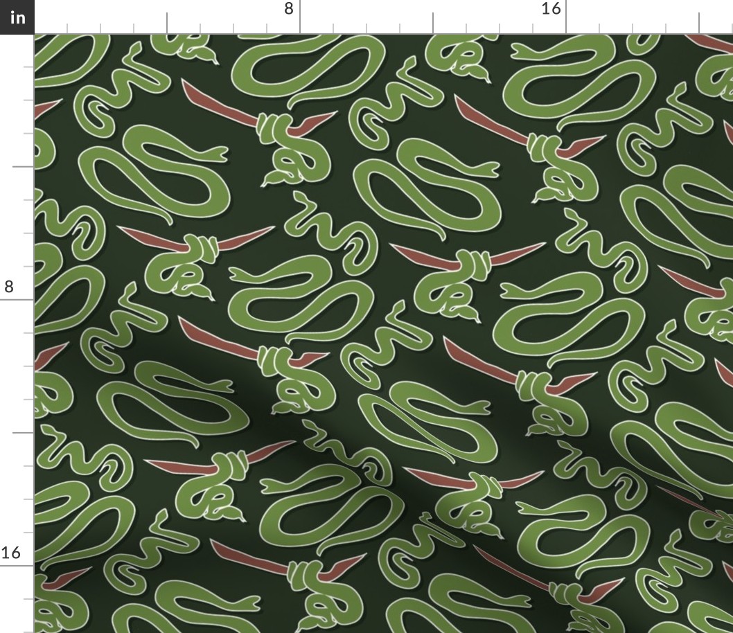 Green Snakes Slithering through a Dark Forest