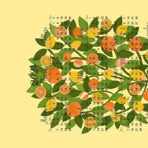 2024 French Language  - Calendar Tea Towel -  Abundance of Joy - Bright Citrus