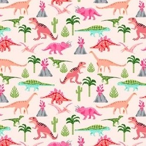 SMALL dinosaurs fabric - dino fabric, pink dino fabric, nursery fabric, baby girl fabric, dinosaur girls fabric