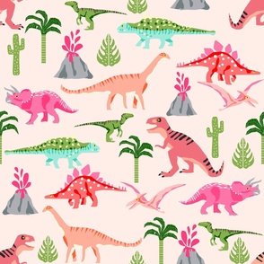 JUMBO dinosaurs fabric - dino fabric, nursery fabric, baby girl fabric, dinosaur girls fabric
