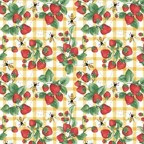 Strawberry Bees Yellow Gingham