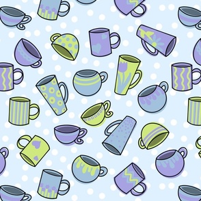 Pastel Comfort Mugs - Blue Polka Dot Background