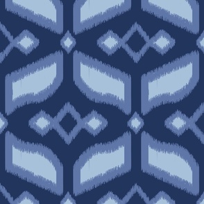 Geometric Ikat abstract hexagonal grid - blue tones with sky blue on navy - large