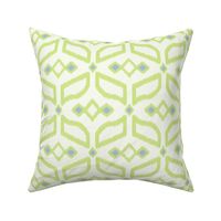 Geometric Ikat abstract hexagonal grid - honeydew on soft white - medium