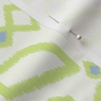 Geometric Ikat abstract hexagonal grid - honeydew on soft white - medium