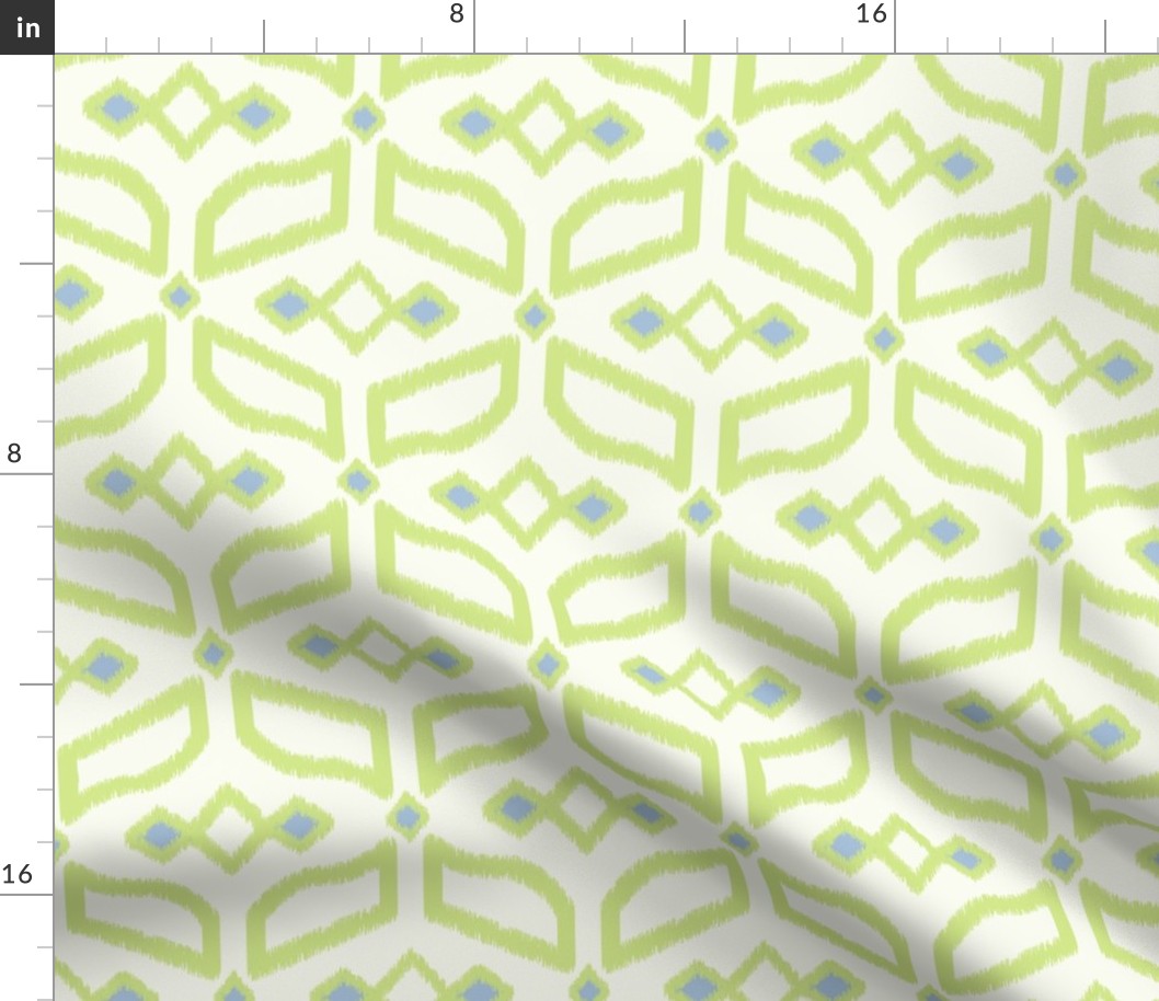 Geometric Ikat abstract hexagonal grid - honeydew on soft white - medium