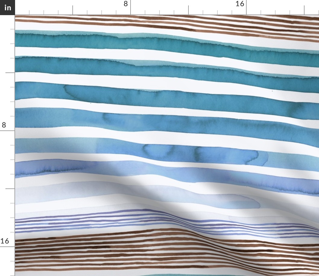 Artistic stripes watercolor Blue Medium