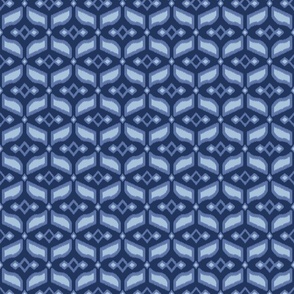 Geometric Ikat abstract hexagonal grid - blue tones with sky blue on navy - small