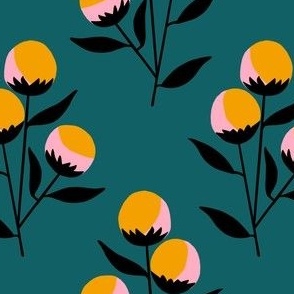 Cotton moon flowers on teal