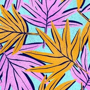 Palm Trees Leaves | Pink Yellow Cian