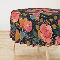 Magical peony Chintz / blue background / XXL