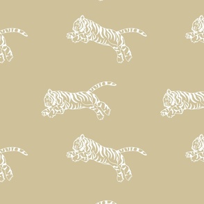 Leaping Tigers white on beige