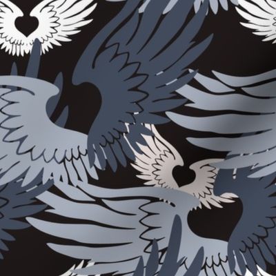 Camo Heartwings II: Silvery Grays & Beige on Dark Gray