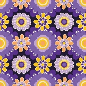 70´s  Vintage Colourful Retro Tile Pattern  - Purple, Yellow, Lilac and Orange  - Mid Size