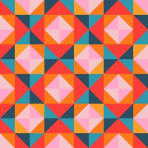 Geometric Square Checkerboard Tiles in Southwestern Desert Colours Coral Orange Red Pink Teal Indigo Blue - MEDIUM Scale - UnBlink Studio by Jackie Tahara