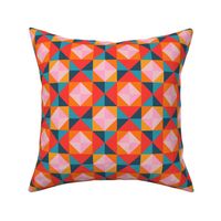 Geometric Square Checkerboard Tiles in Southwestern Desert Colours Coral Orange Red Pink Teal Indigo Blue - SMALL Scale - UnBlink Studio by Jackie Tahara