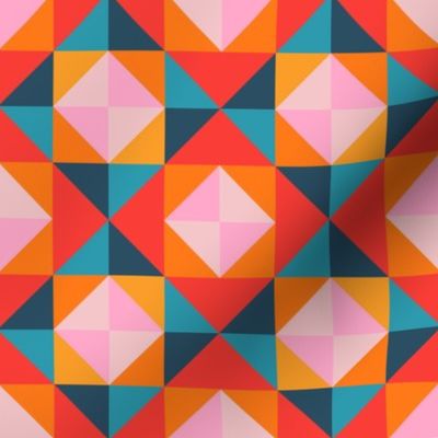 Geometric Square Checkerboard Tiles in Southwestern Desert Colours Coral Orange Red Pink Teal Indigo Blue - SMALL Scale - UnBlink Studio by Jackie Tahara