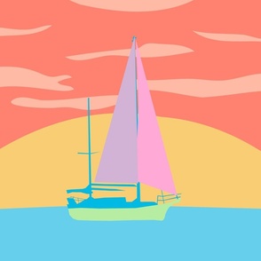 Minimalist Sunset Sail -  27 x 18  Wall Canvas Landscape