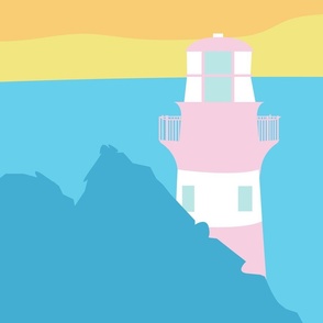 Minimalist Rocky Caribbean Lighthouse - 27 x 18  Wall Canvas Landscape