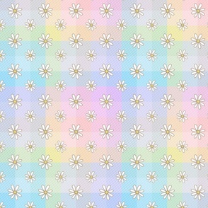 Rainbow gingham daisy checks pastel Large Scale by Jac Slade