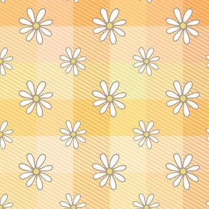 Summer daisy Gingham Orange yellow Rainbow daisy checks Large Scale by Jac Slade