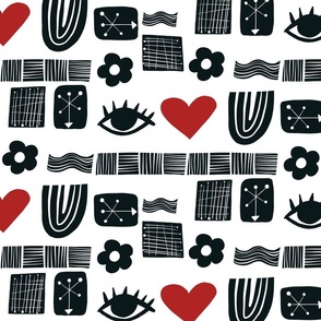 I Love U Pattern block print shapes