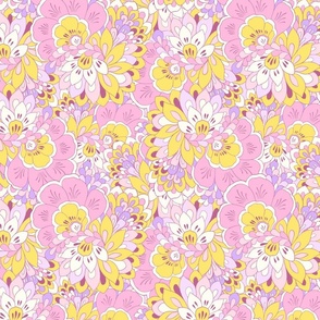 Boho Flowers Summer Berry pink and Yellow Regular Scale by Jac Slade