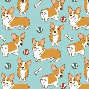 Corgi Cuties on Soft Aqua by Brittanylane