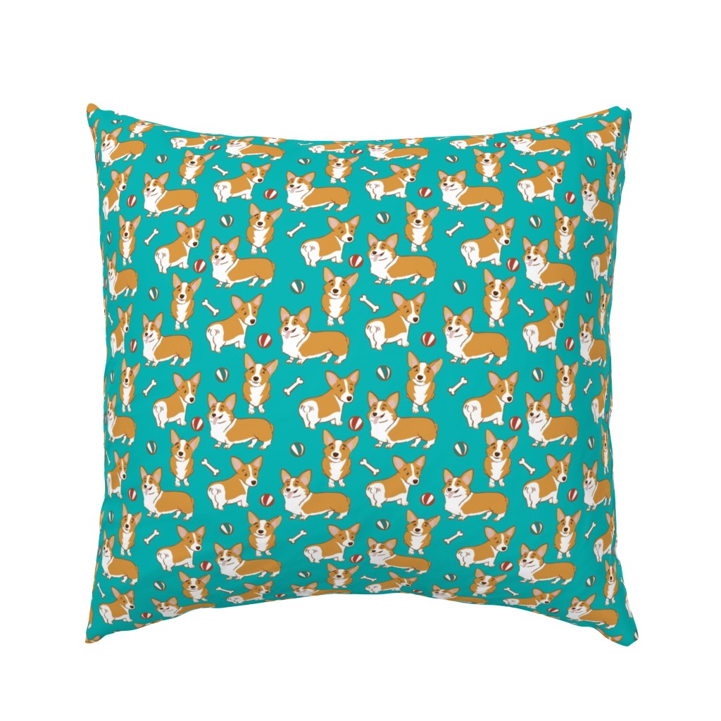 Corgi Cuties on Bright Turquoise by Brittanylane