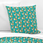 Corgi Cuties on Bright Turquoise by Brittanylane
