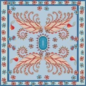 Pasley in blue background handkerchief design large 