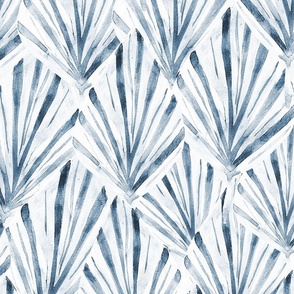 An Aquarelle Indigo Blue Watercolor Striped leaves large scale wallpaper